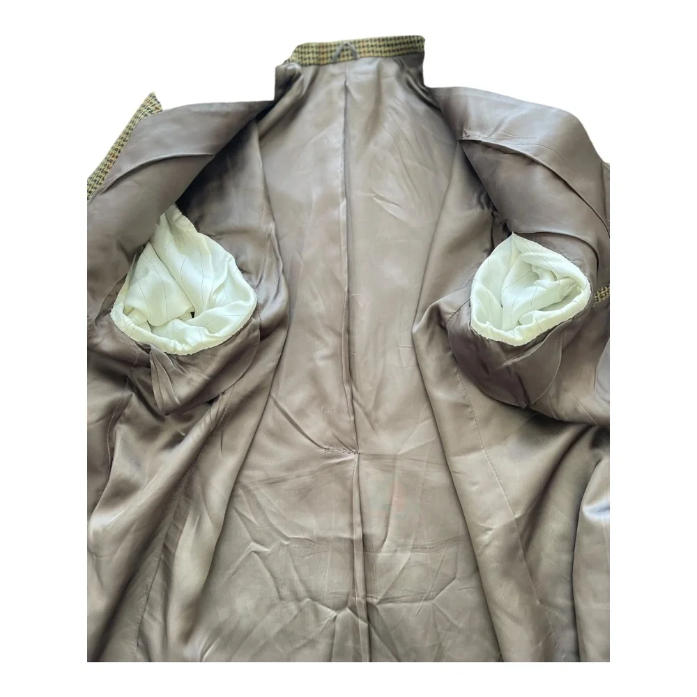 David G. Cotugno Mens 2 Button Silk Wool Blazer Jacket Beige Yellow Houndstooth - Picture 10 of 14